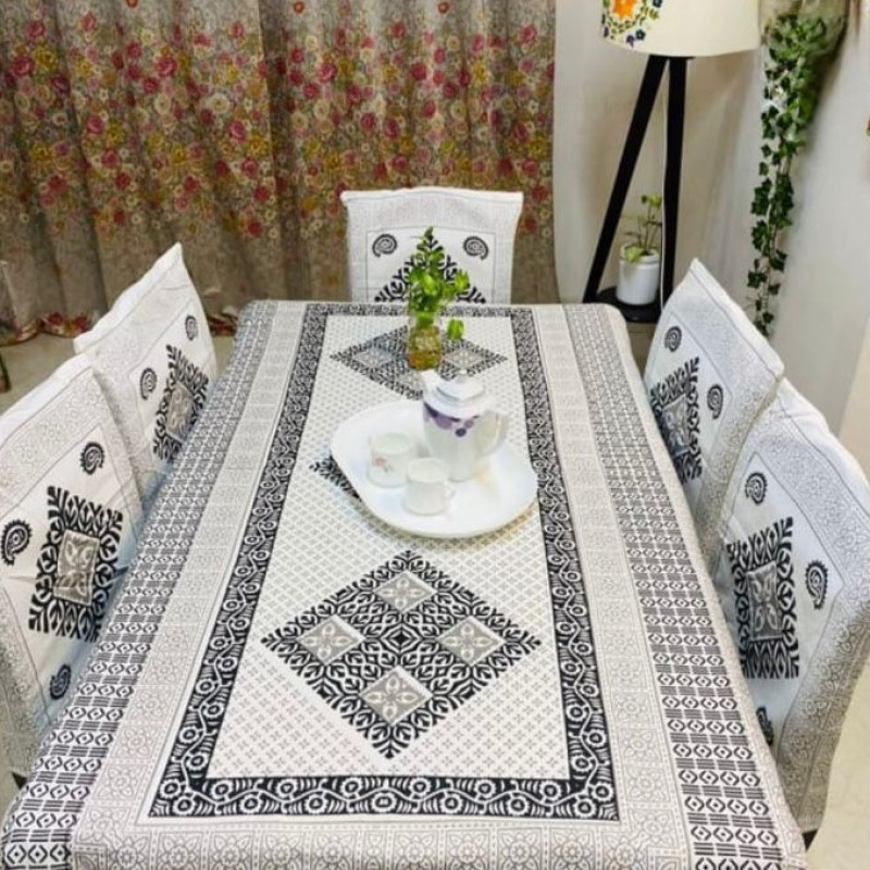 Black And white Block Print Table Cloth