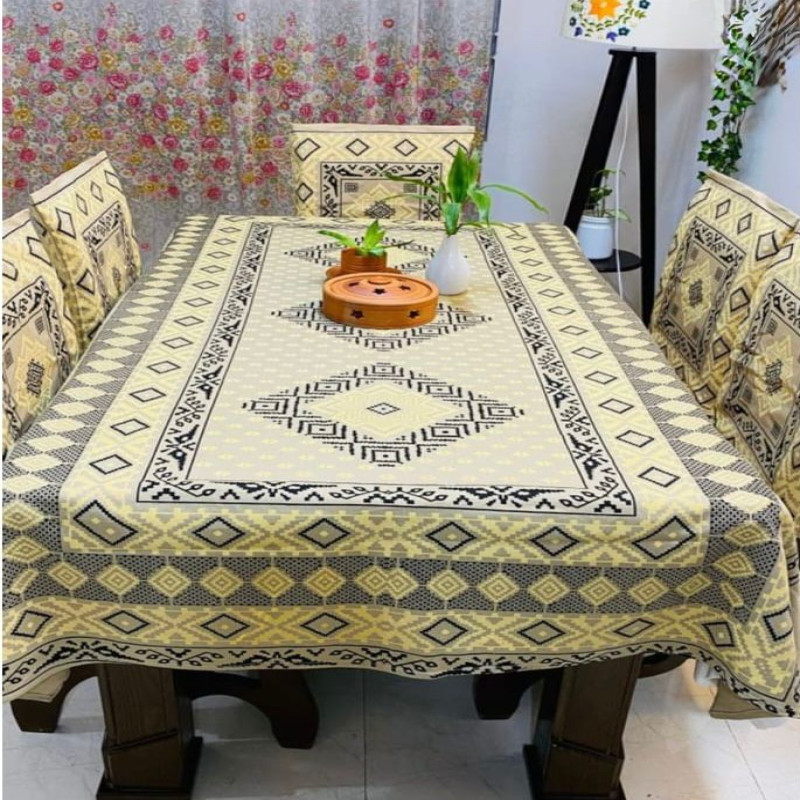 Black And Yellow Block Print Table Cloth