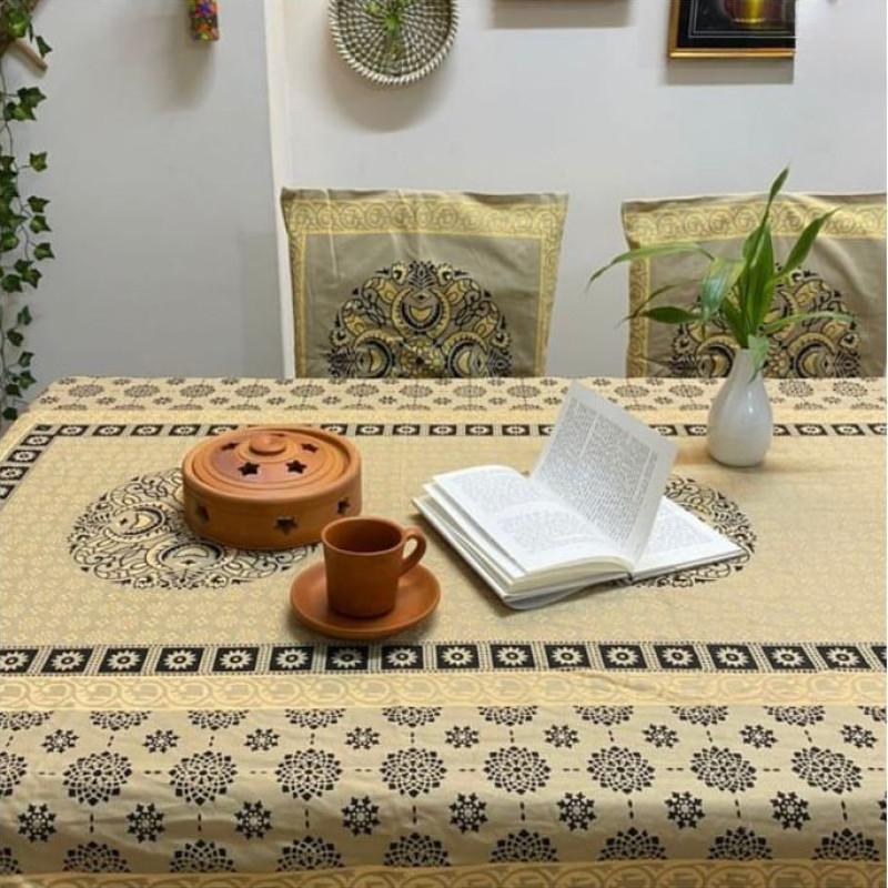 Golden Black Block Print Table Cloth